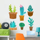 Six Cacti Cactus Wall Decal Sticker Set