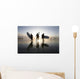 Silhouette Of Three Surfers Carrying Surfboards Wall Mural