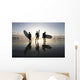 Silhouette Of Three Surfers Carrying Surfboards Wall Mural