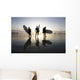 Silhouette Of Three Surfers Carrying Surfboards Wall Mural