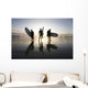 Silhouette Of Three Surfers Carrying Surfboards Wall Mural