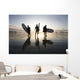 Silhouette Of Three Surfers Carrying Surfboards Wall Mural