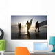 Silhouette Of Three Surfers Carrying Surfboards Wall Mural