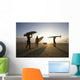 Silhouette Of Three Surfers And A Dog Wall Mural