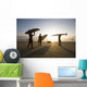 Silhouette Of Three Surfers And A Dog Wall Mural