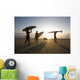 Silhouette Of Three Surfers And A Dog Wall Mural
