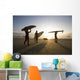 Silhouette Of Three Surfers And A Dog Wall Mural