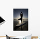 Silhouette Of Female Surfer Doing Yoga Tree Pose Wall Mural
