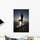 Silhouette Of Female Surfer Doing Yoga Tree Pose Wall Mural