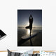 Silhouette Of Female Surfer Doing Yoga Tree Pose Wall Mural