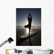 Silhouette Of Female Surfer Doing Yoga Tree Pose Wall Mural