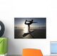 Silhouette Of Female Surfer Doing Bow Pulling Yoga Pose Wall Mural