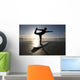 Silhouette Of Female Surfer Doing Bow Pulling Yoga Pose Wall Mural