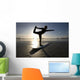 Silhouette Of Female Surfer Doing Bow Pulling Yoga Pose Wall Mural