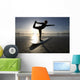 Silhouette Of Female Surfer Doing Bow Pulling Yoga Pose Wall Mural