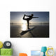 Silhouette Of Female Surfer Doing Bow Pulling Yoga Pose Wall Mural