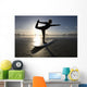 Silhouette Of Female Surfer Doing Bow Pulling Yoga Pose Wall Mural