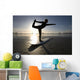 Silhouette Of Female Surfer Doing Bow Pulling Yoga Pose Wall Mural
