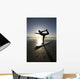 Silhouette Of Female Surfer Doing Bow Pulling Yoga Pose Wall Mural