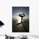 Silhouette Of Female Surfer Doing Bow Pulling Yoga Pose Wall Mural