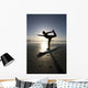 Silhouette Of Female Surfer Doing Bow Pulling Yoga Pose Wall Mural