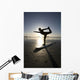 Silhouette Of Female Surfer Doing Bow Pulling Yoga Pose Wall Mural