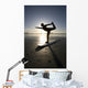 Silhouette Of Female Surfer Doing Bow Pulling Yoga Pose Wall Mural