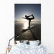 Silhouette Of Female Surfer Doing Bow Pulling Yoga Pose Wall Mural