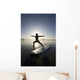 Silhouette Of Female Surfer Doing Warrior Yoga Pose Wall Mural