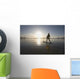 Silhouette Of Female Surfer Doing Yoga Stretches Wall Mural