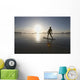 Silhouette Of Female Surfer Doing Yoga Stretches Wall Mural