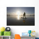Silhouette Of Female Surfer Doing Yoga Stretches Wall Mural