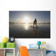 Silhouette Of Female Surfer Doing Yoga Stretches Wall Mural