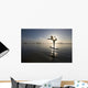 Silhouette Of Female Surfer Doing Bow Pulling Yoga Pose Wall Mural