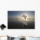 Silhouette Of Female Surfer Doing Bow Pulling Yoga Pose Wall Mural