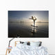 Silhouette Of Female Surfer Doing Bow Pulling Yoga Pose Wall Mural