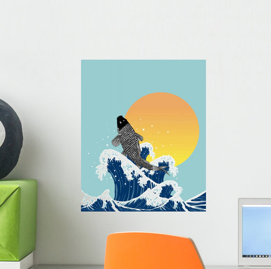 japanses fish jumping in wave Wall Mural