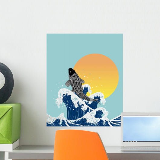 japanses fish jumping in wave Wall Mural