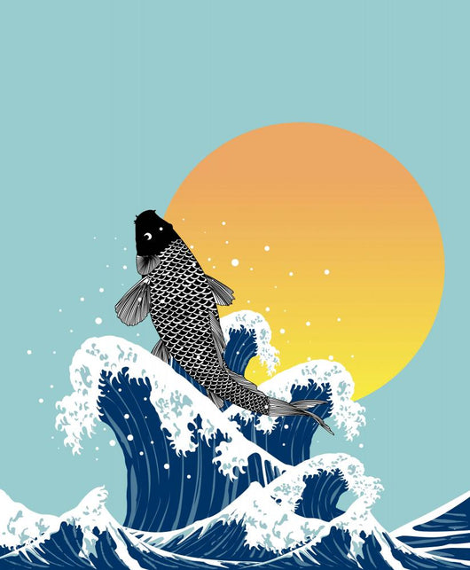 japanses fish jumping in wave Wall Mural