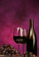 vertical of wine bottle with glasses and grapes Wall Mural