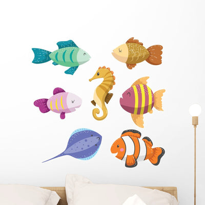 Set Tropical Sea Fish Wall Decal Sticker Set shown on a wall
