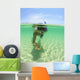 A Young Man Snorkels Holding A Starfish Underwater Wall Mural