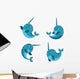 Happy Smiling Narwhal Funny Wall Decal Sticker Set