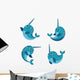 Happy Smiling Narwhal Funny Wall Decal Sticker Set