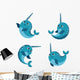Happy Smiling Narwhal Funny Wall Decal Sticker Set