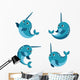 Happy Smiling Narwhal Funny Wall Decal Sticker Set