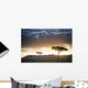 Trees And Animals Across An African Landscape At Sunset Wall Mural