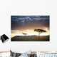 Trees And Animals Across An African Landscape At Sunset Wall Mural