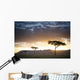 Trees And Animals Across An African Landscape At Sunset Wall Mural