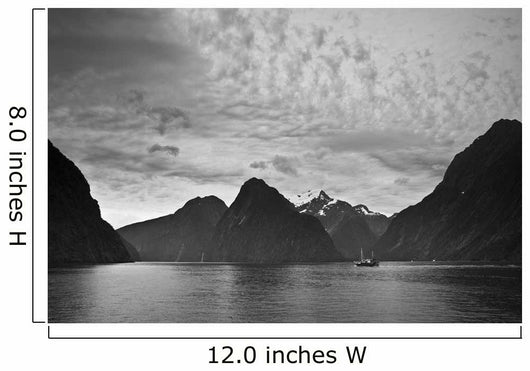 A Boat In The Water Along The Coast Surrounded By Mountains Wall Mural